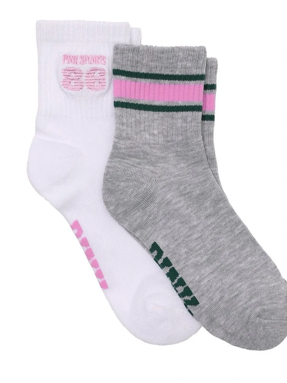 PINK Victoria's Secret White & Gray “Pink Sports” 2-Pack Quarter Socks- New